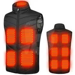 Vestă încălzită electric față și spate cu control selectiv USB, 11 zone, neagră