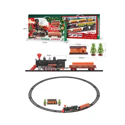 Tren cu locomotivă, vagon cu bușteni, gară și brăduți – set feroviar 18 piese pentru copii