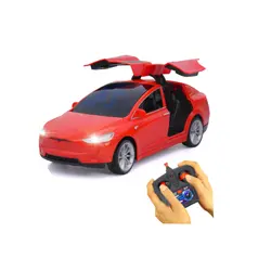 Mașină Metalică Tesla Model X cu Telecomandă (R/C), Deschidere Uși, Sunete, Lumini și Ejector de Fum, Lungime 21 cm