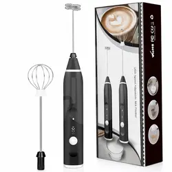 Mixer electric pentru lapte și ouă cu acumulator USB, 2 capete, 3 trepte de viteză, negru