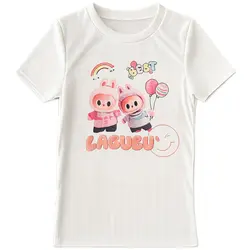 Tricou fete alb cu imprimeu Best Labubu, bumbac cu licra, Italia, mărimi 4–14 ani