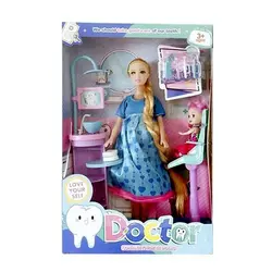 Set Păpușă Doctor cu Figurină Bebe, Accesorii Medicale și Masă de Consultații, Înălțime Păpușă 30 cm, Multicolor