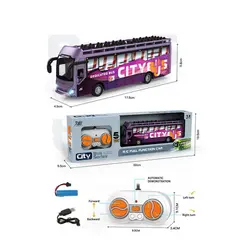 Autobuz Turistic Supraetajat cu Telecomandă, 5 Funcții de Mișcare, Lumini LED, Acumulator cu Încărcare USB, Lungime 28 cm, Scară 1:16