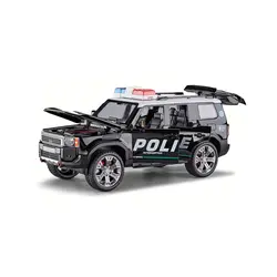 Mașină de Poliție Metalică de Colecție, Scara 1:22, Sunete de Sirenă și Lumini LED, Elemente Mobile (Uși, Capotă), Mecanism Pull-Back