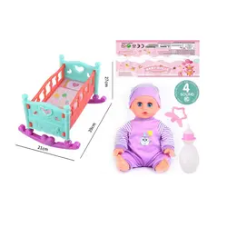 Set interactiv Păpușă Bebelus cu pătuț, accesorii de îngrijire și funcții sonore