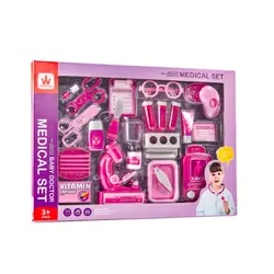 Set trusă medicală doctor jucărie pentru copii 37 piese roz