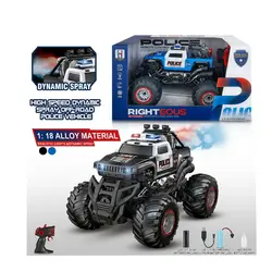 Monster Truck Poliție cu Telecomandă 2.4GHz, Scara 1:18, Funcție Spray Realist, Lumini LED