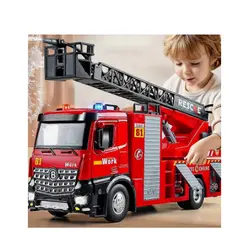 Camion de Pompieri "Rescue Hero" cu Cabină Metalică, Pompă de Apă Funcțională, Scară Rotativă, Lumini și Sunete