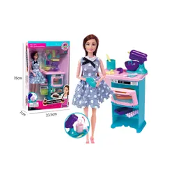 Set păpușă cu mobilă și accesorii bucătărie în ambalaj