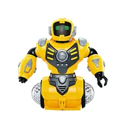 Robot Electric de Jucărie, Rotativ 360°, Mișcare Interactivă, Efecte de Lumini LED și Muzică, Înălțime 20 cm, Galben Strălucitor