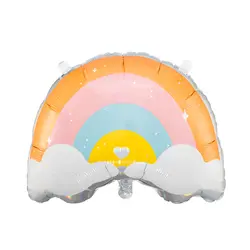 Balon din folie metalica forma Curcubeu cu norisori 55x40 cm pentru petreceri copii