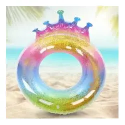 Colac de Înot în Formă de Coroană, Model Rainbow Multicolor, Material Rezistent, Diametru 70 cm, Ideal pentru Piscină și Mare