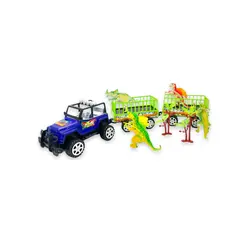 Mașină de Transport cu Remorcă Detașabilă, Include Figurine Animale și Dinozauri, Mecanism Friction, Lungime Totală 35 cm, Multicolor