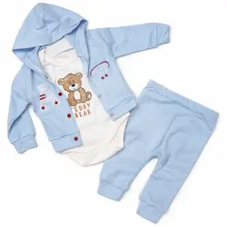 Compleu băieți din bumbac subțire Teddy Bear albastru deschis body hanorac pantaloni