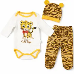 Compleu bebeluși din bumbac Little Cute Tiger body pantaloni căciuliță