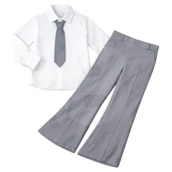Compleu fete 3 piese cu cămașă albă, pantaloni gri și cravată, set 6 bucăți, 4–14 ani