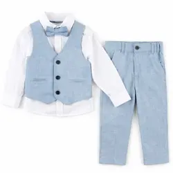 Costum elegant băiat gri-albăstrui 4 piese 5–8 ani set complet