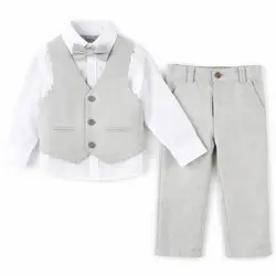 Costum elegant băiat gri-bej 4 piese 5–8 ani set complet