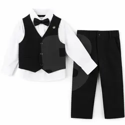Costum elegant băiat negru 4 piese 5–8 ani set complet