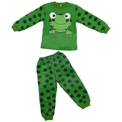 Pijama copii din bumbac Happy Frog verde set bluză și pantaloni