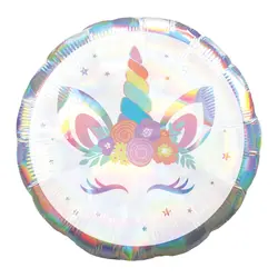 Balon din Folie de Aluminiu Rotund Unicorn Magic, Design Holografic cu Flori și Steluțe, 45 x 45 cm