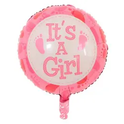 Balon din Folie de Aluminiu Rotund „It's a Girl”, Roz cu Urme de Tălpi, 45 x 45 cm