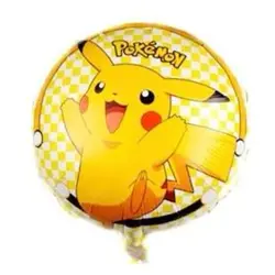 Balon din Folie de Aluminiu Rotund Pikachu Pokémon, Fundal Galben în Carouri, 45 x 45 cm