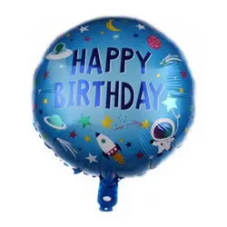 Balon din Folie de Aluminiu Rotund Astronaut și Spațiu Cosmic, Happy Birthday, 45 x 45 cm