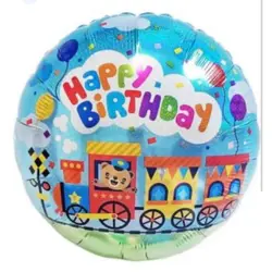 Balon din Folie de Aluminiu Rotund Trenuleț cu Animale, Happy Birthday, 45 x 45 cm