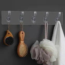 Cuier de Perete Autoadeziv, Plastic Rezistent, 5 Cârlige Fixe, Dimensiuni 35 x 6 cm