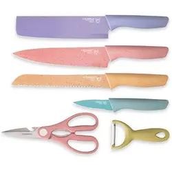 Set bucătărie 6 piese cu cuțite, satâr, foarfecă și curățător ceramic