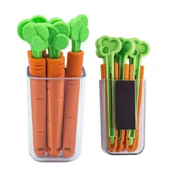 Set 5 Cleme pentru Etanșare Pungi, Model Morcov, Portocaliu/Verde, cu Suport Magnetic