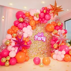 Set arcadă baloane aniversare 107 piese roz auriu portocaliu