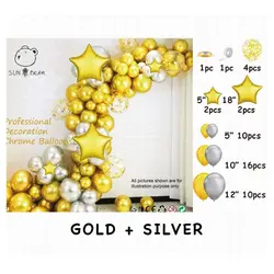 Set Arcadă Baloane Aniversare 46 Piese Auriu și Argintiu
