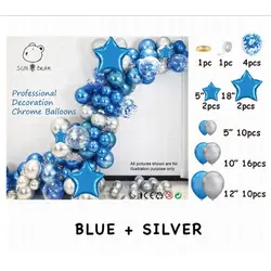 Set Arcadă Baloane Aniversare 46 Piese Albastru și Argintiu