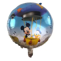 Balon din Folie de Aluminiu Rotund, Mickey Mouse și Donald Duck în Balon cu Aer Cald, 45 x 45 cm