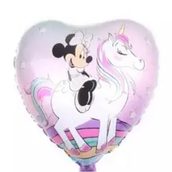 Balon din Folie de Aluminiu în Formă de Inimă, Minnie Mouse pe Unicorn, 45 x 45 cm