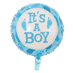 Balon din Folie de Aluminiu Rotund, Mesaj „It's a Boy”, Albastru cu Urme de Pași, 45 x 45 cm