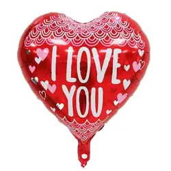 Balon din Folie de Aluminiu Tip Inimă, Mesaj „I Love You”, Roșu cu Inimi și Dantelă, 45 x 45 cm