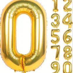 Set baloane cifre aurii 0–9 dimensiune mare