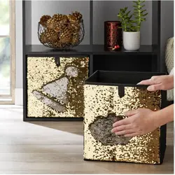 Cutie de Depozitare cu Paiete Reversibile, Organizator Strălucitor pentru Copii, 35 x 24.9 x 21.5 cm