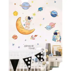 Stickere de Perete pentru Copii, Model Astronaut cu Efect 3D, Dimensiuni 54 x 25 cm, Diverse Modele Spațiale