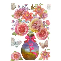 Stickere Decorative de Perete, Model Vaze cu Flori, Efect Vizual 3D, Dimensiuni 50 x 35 cm, Diverse Modele