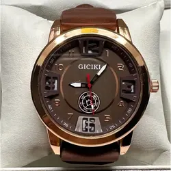 Ceas bărbat cu curea din silicon și carcasă rose gold, design sport-elegant