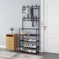 Cuier Vestiar Multifuncțional cu Suport pentru Pantofi, 4 Rafturi Depozitare, 155 x 26 x 60 cm