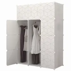 Dulap Modular de Depozitare pentru Cameră, Polipropilenă, Imprimeu Geometric, 6 Compartimente + 2 Zone Umerașe, 110 x 47 x 147 cm