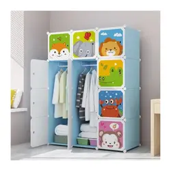 Dulap Modular de Depozitare pentru Copii, Polipropilenă, 6 Compartimente + 2 Zone Umerașe, Albastru, 111 x 37 x 148 cm