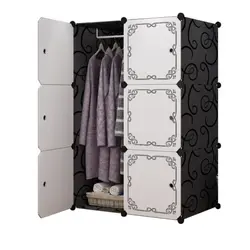 Dulap Modular de Depozitare din Polipropilenă, Alb cu Imprimeu Geometric, 3 Compartimente + 1 Secțiune Umerașe, 75 x 35 x 110 cm