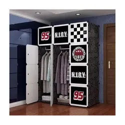 Dulap Modular de Depozitare pentru Copii, Polipropilenă, 6 Compartimente + 2 Zone Umerașe, Negru, 111 x 37 x 147 cm