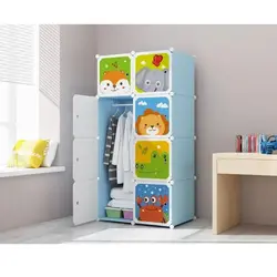 Dulap Modular de Depozitare pentru Copii, Polipropilenă, 5 Compartimente + 1 Zonă Umerașe, Albastru, 111 x 37 x 147 cm